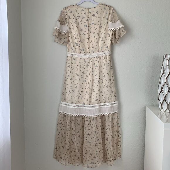 NWT VTG Stevie May Floral Cream Maxi Dress with Lace Details Size L - Picture 7 of 14